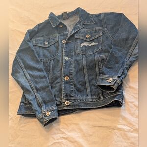 2/40$ FUBU Blue Oversized Denim Jacket with Embroidered Detail